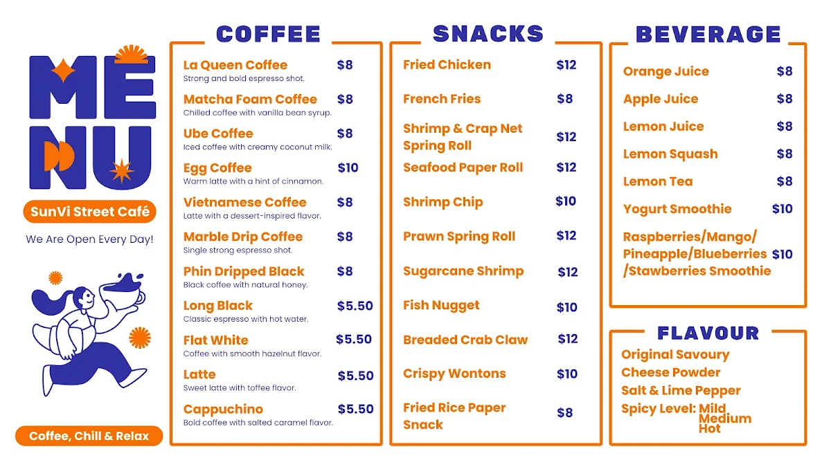 Menu, SunVi Street Café