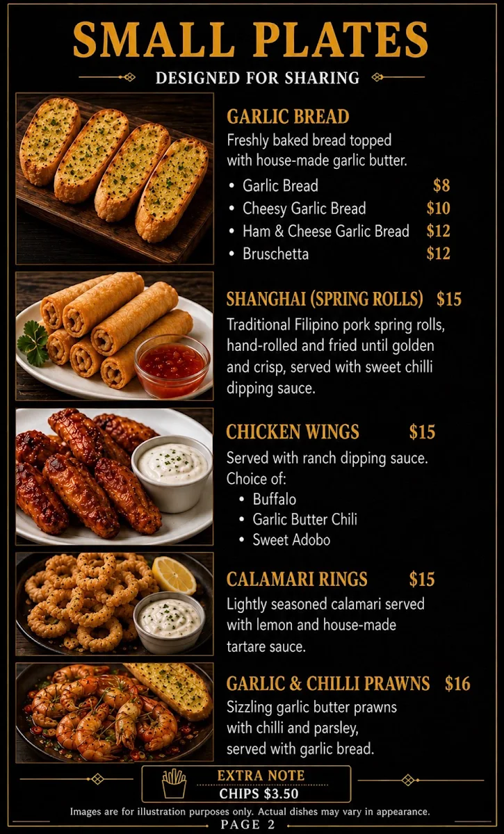 Menu, Quattro Kusina & Pizzeria, Berry