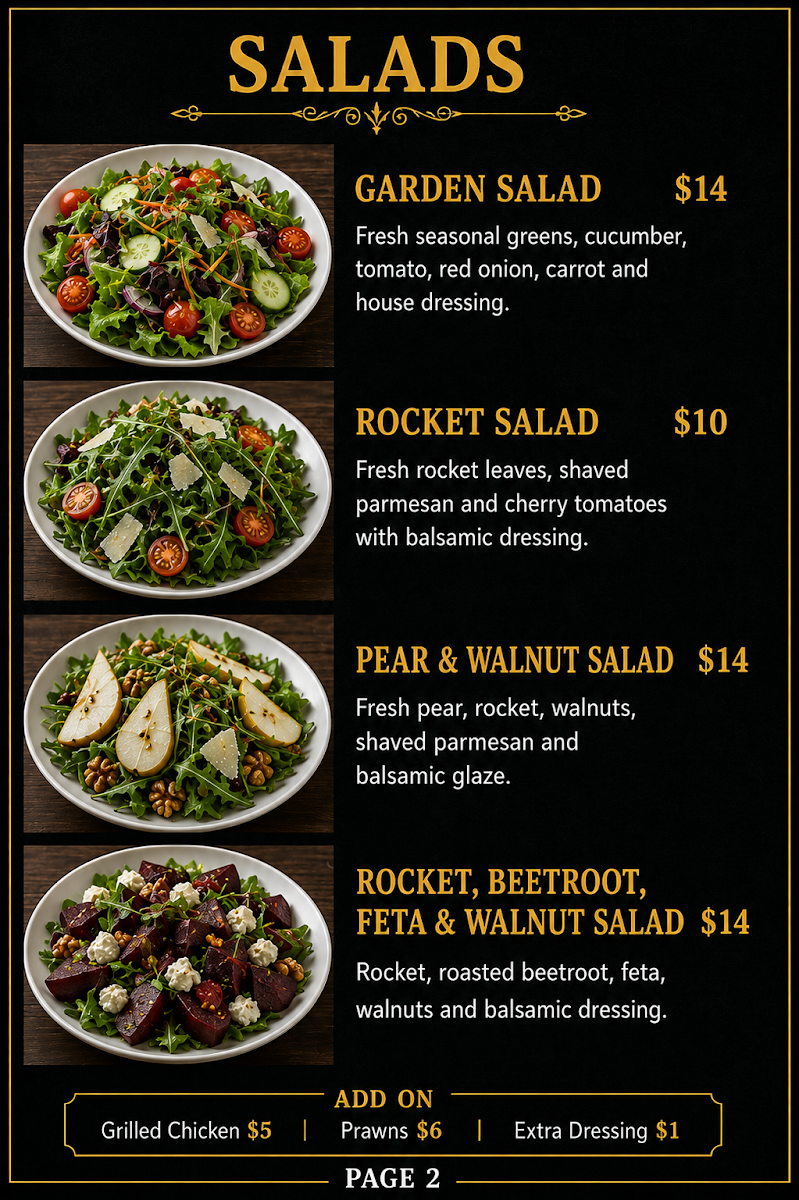 Menu, Quattro Kusina & Pizzeria, Berry