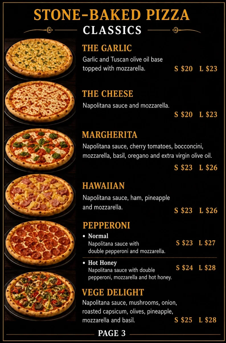 Menu, Quattro Kusina & Pizzeria, Berry