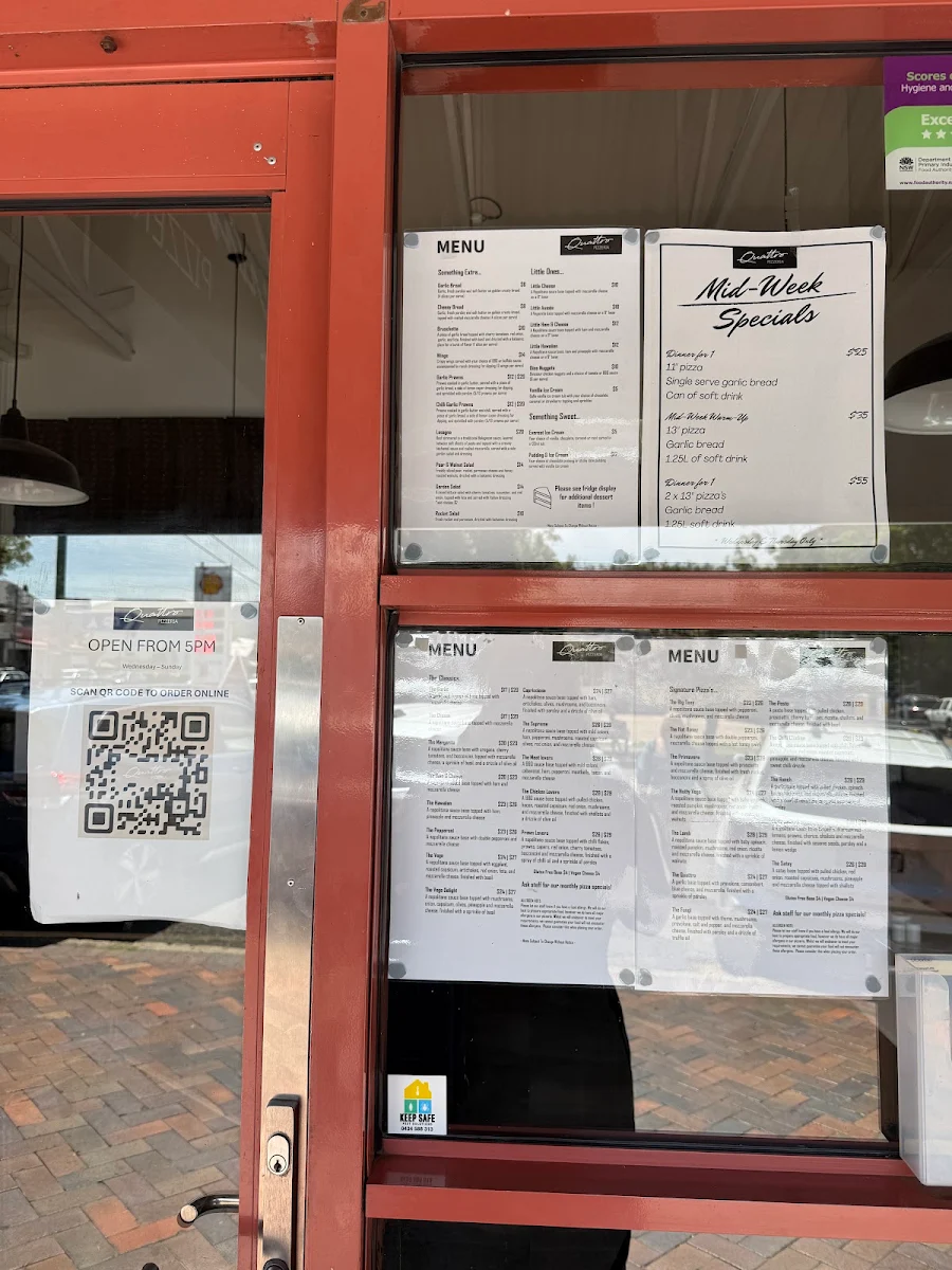 Menu, Quattro Kusina & Pizzeria, Berry