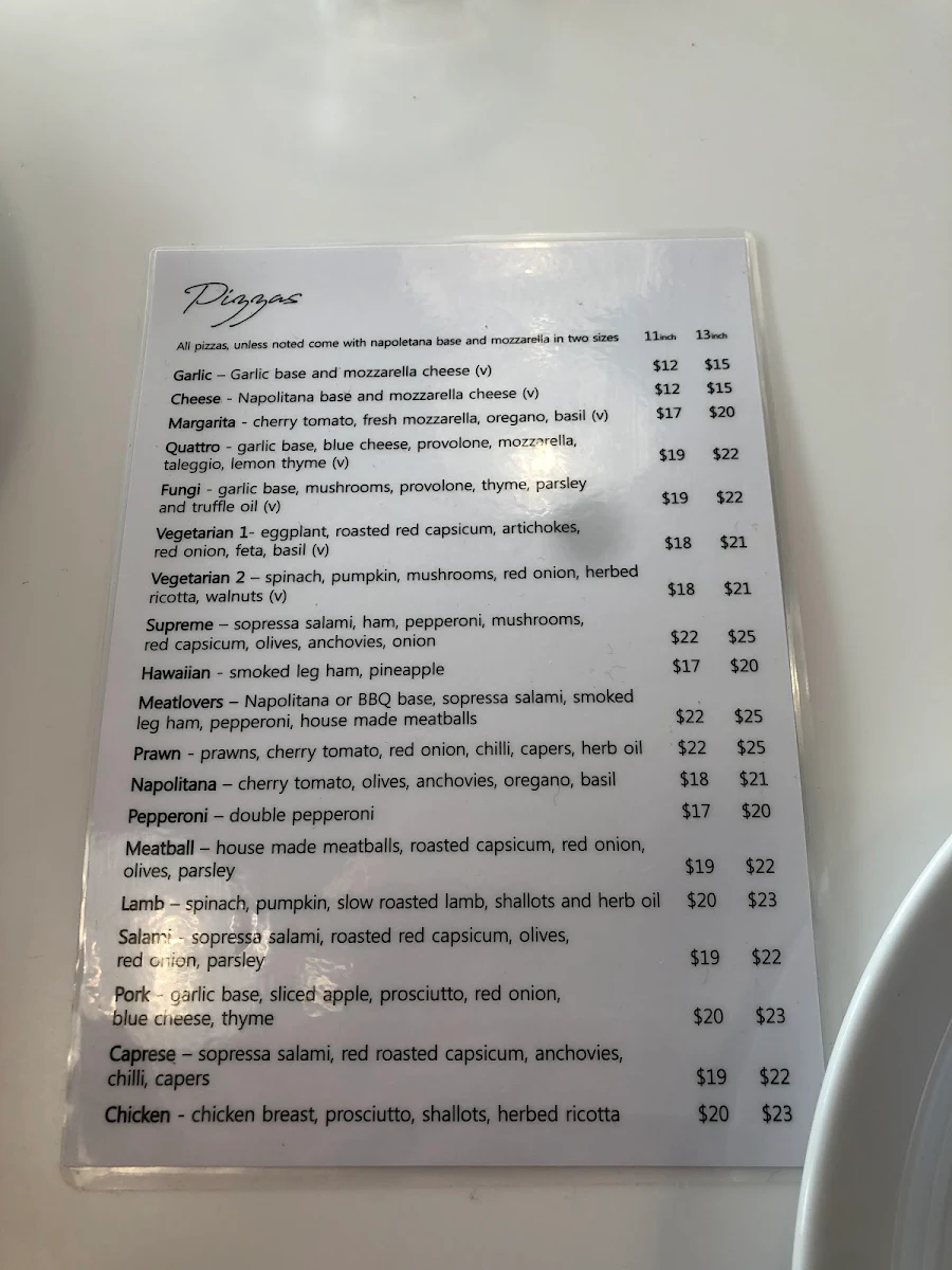 Menu, Quattro Kusina & Pizzeria, Berry