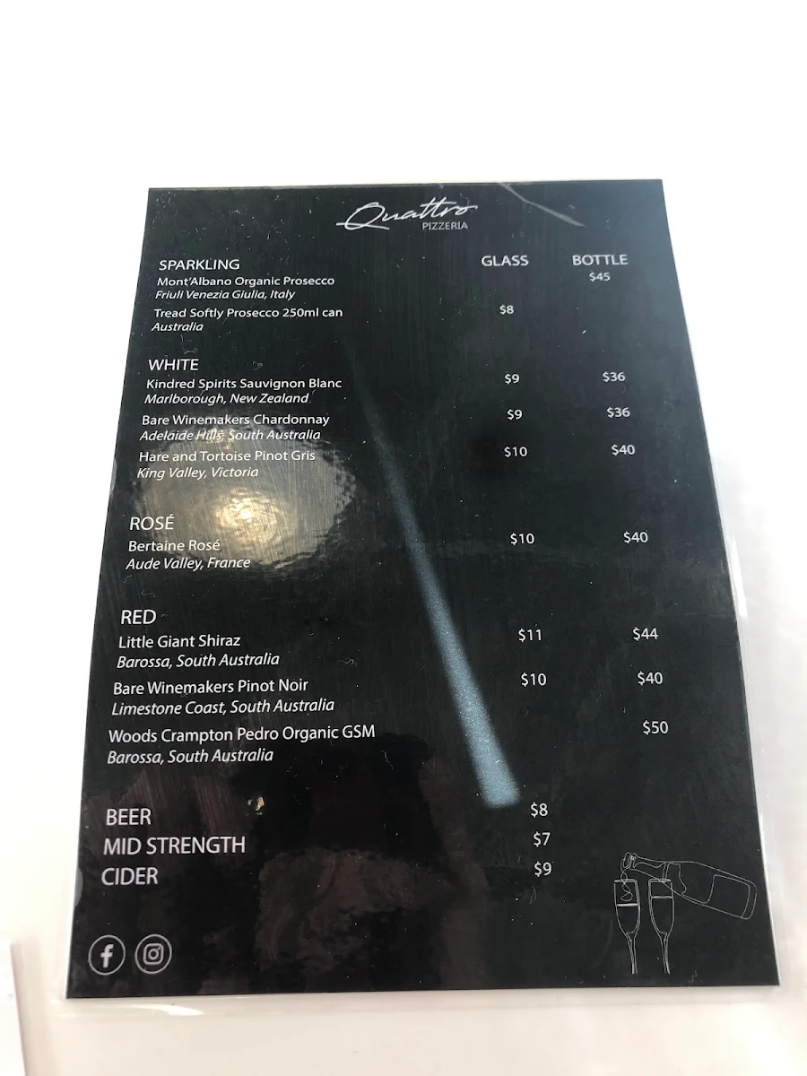 Menu, Quattro Kusina & Pizzeria, Berry