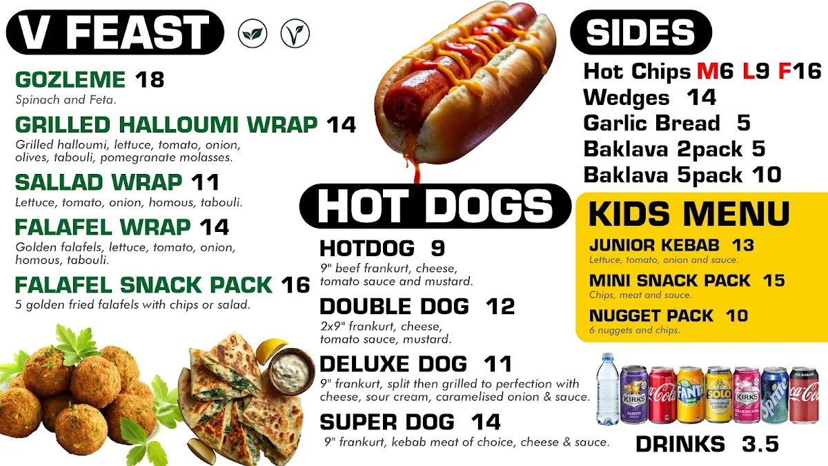 Menu, Woonona Kebab House