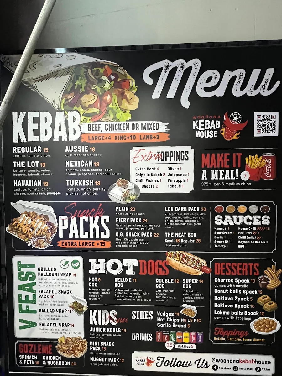 Menu, Woonona Kebab House