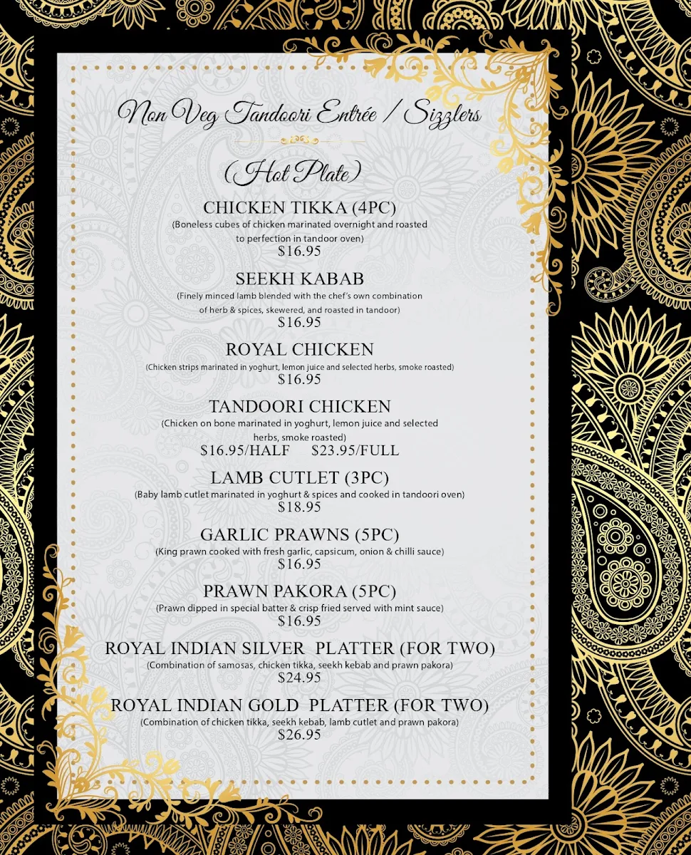 Menu, Royal Indian Restobar