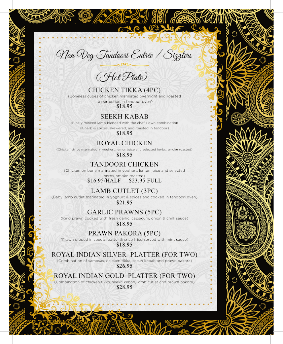 Menu, Royal Indian Restobar