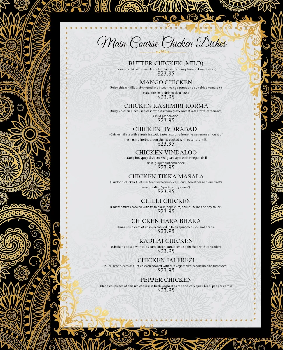 Menu, Royal Indian Restobar
