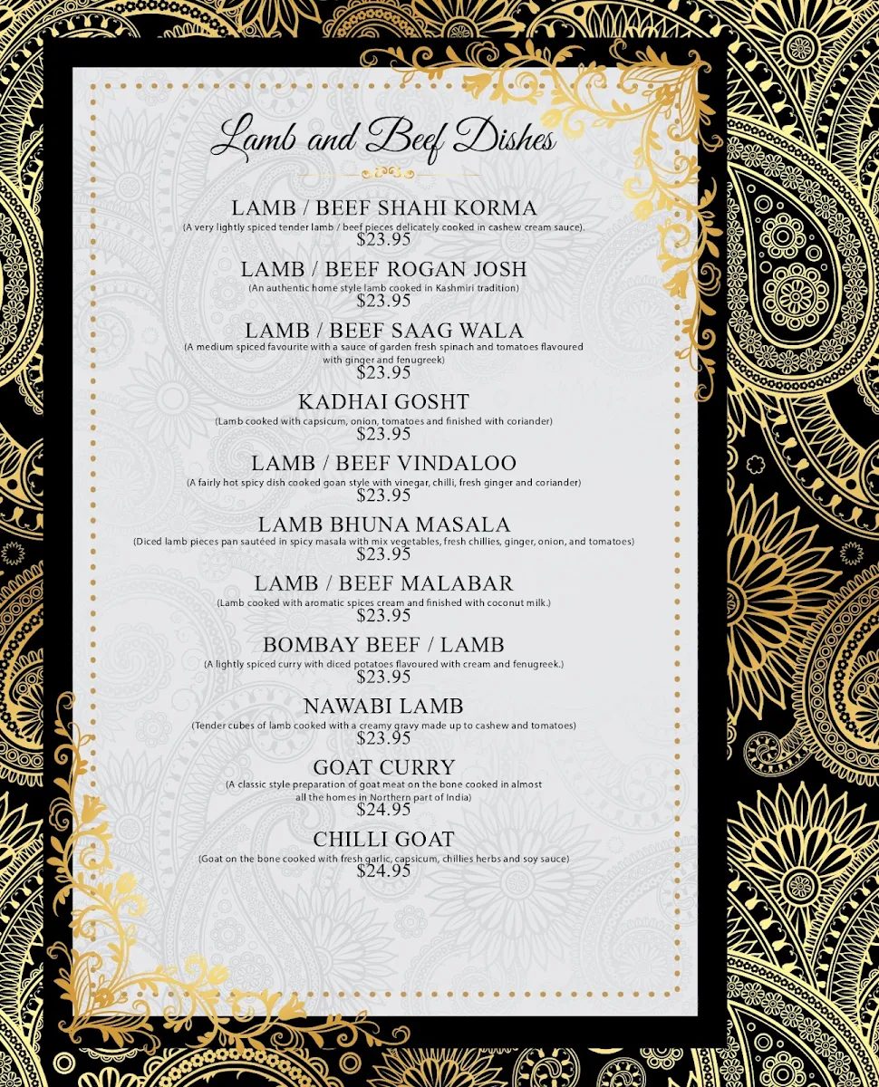 Menu, Royal Indian Restobar