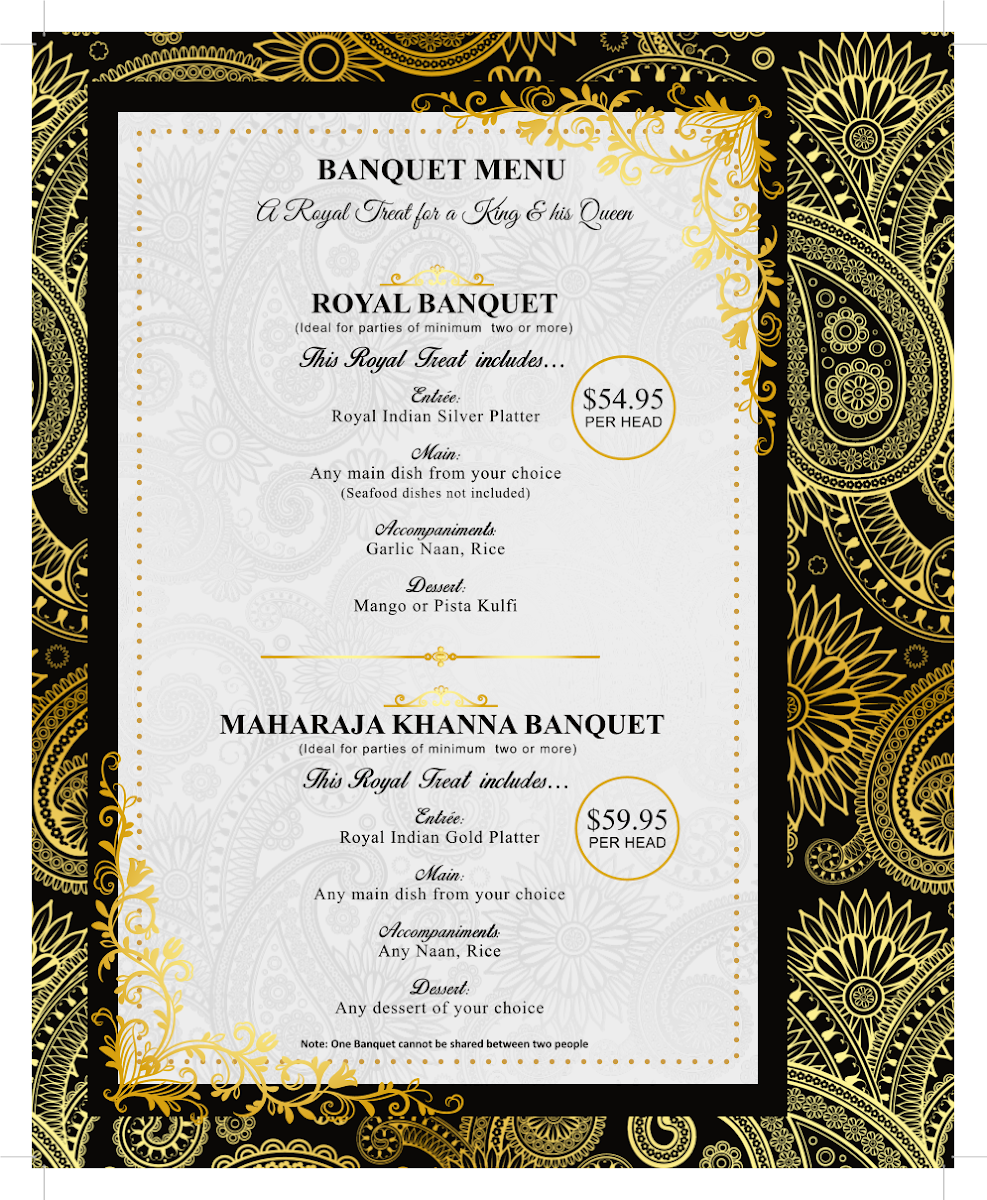 Menu, Royal Indian Restobar