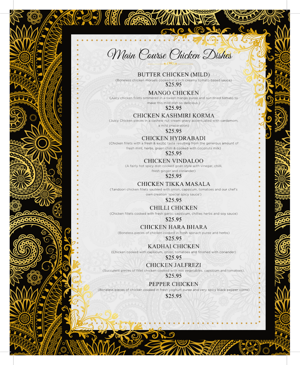 Menu, Royal Indian Restobar