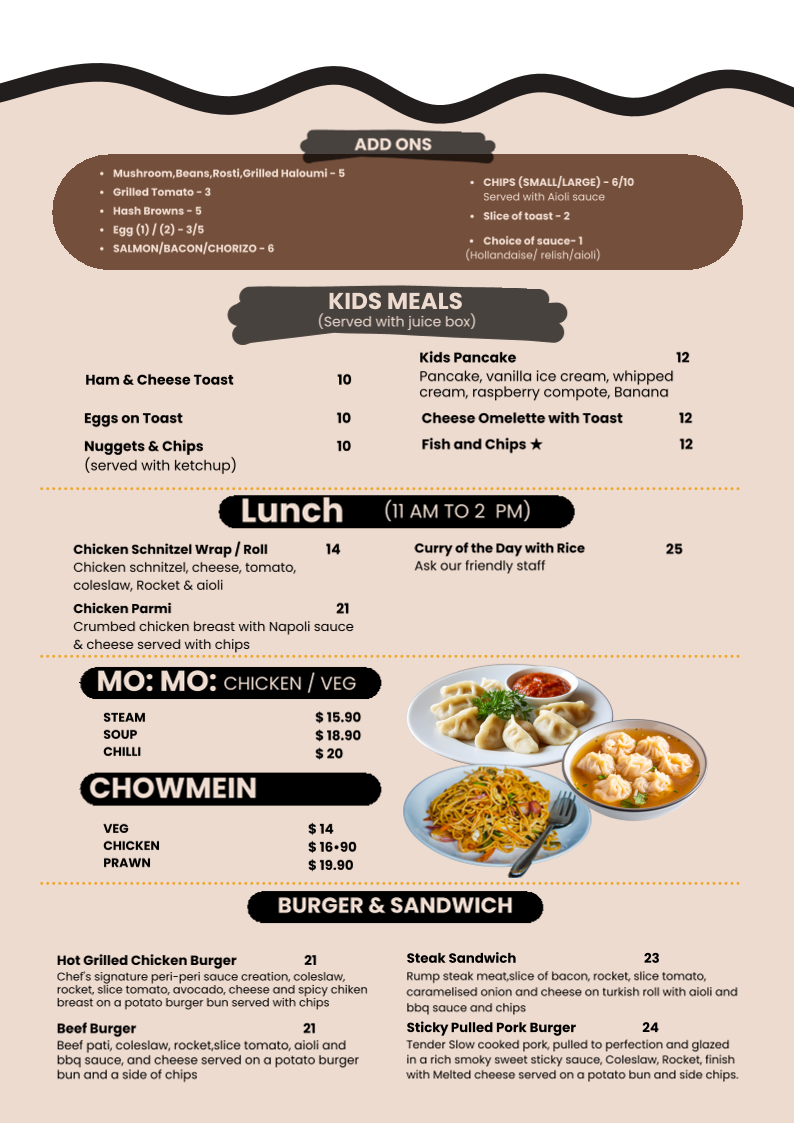 Menu, Young Mugs Cafe