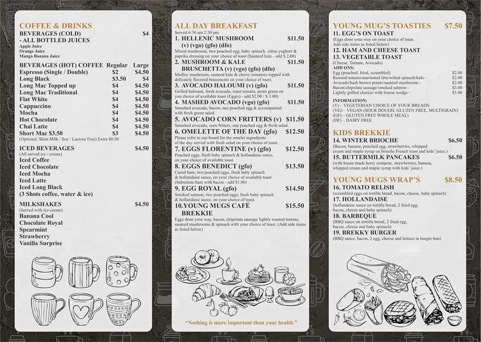 Menu, Young Mugs Cafe
