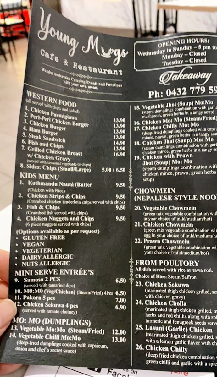 Menu, Young Mugs Cafe