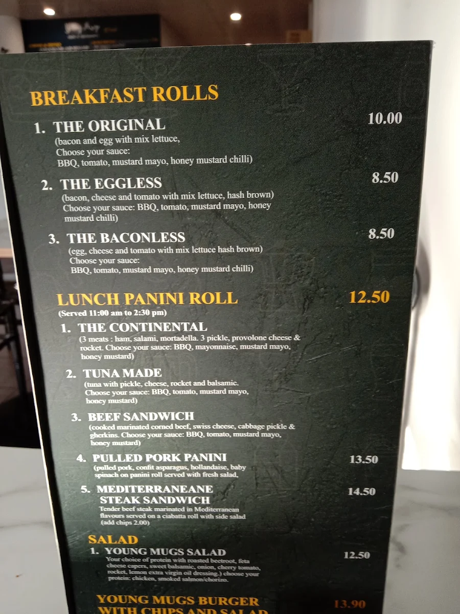 Menu, Young Mugs Cafe