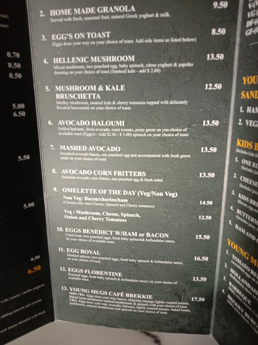Menu, Young Mugs Cafe
