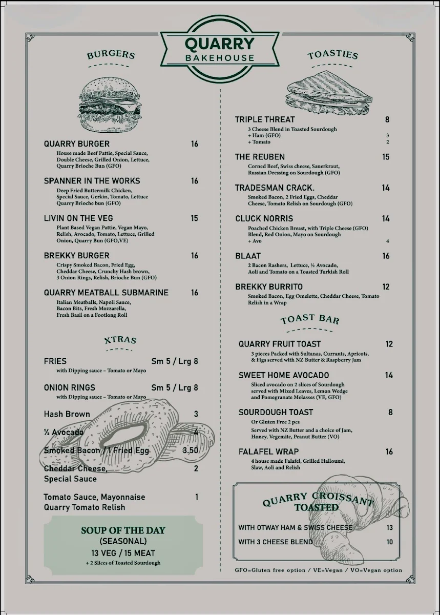 Menu, Quarry Bakehouse
