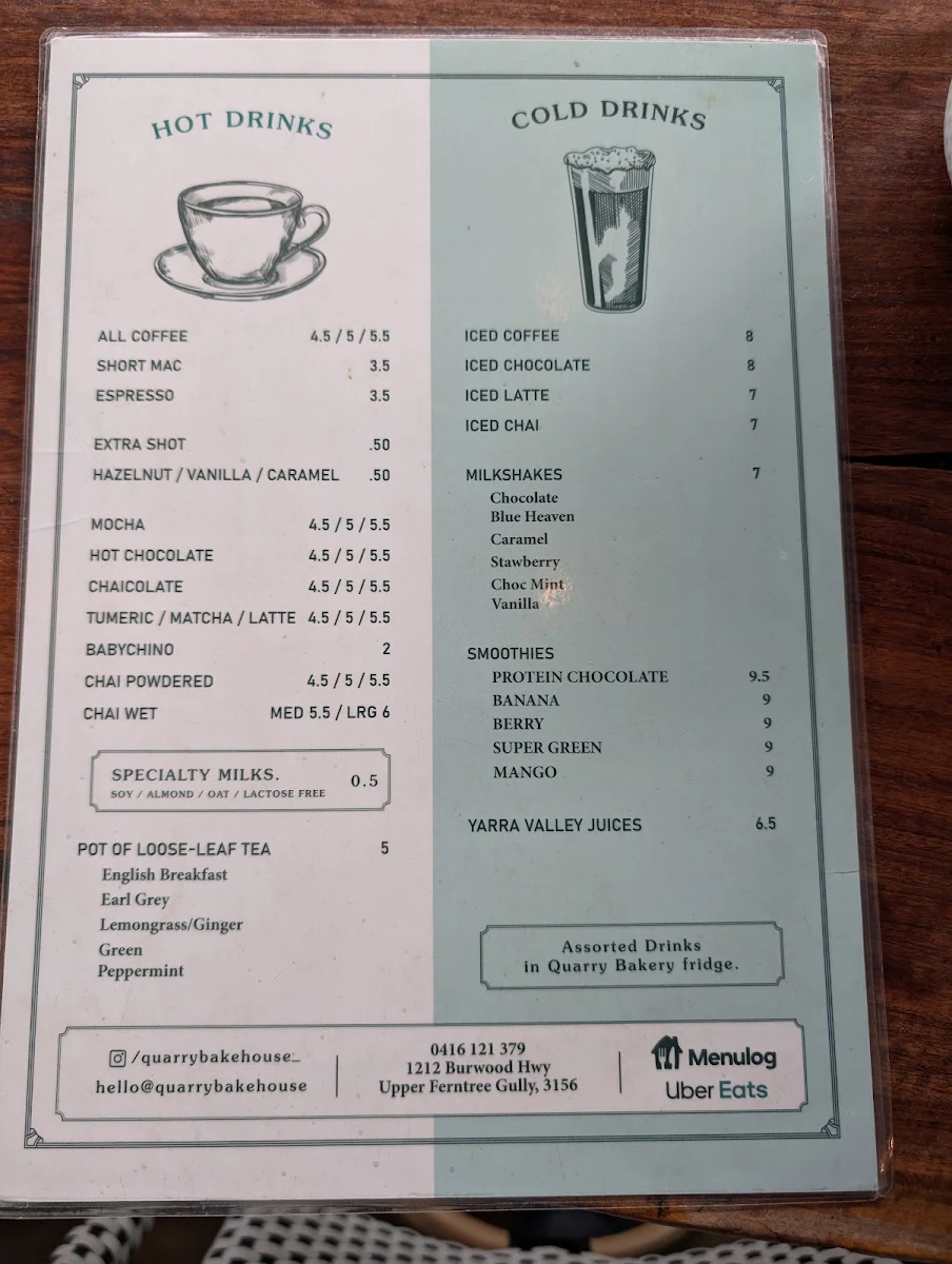 Menu, Quarry Bakehouse