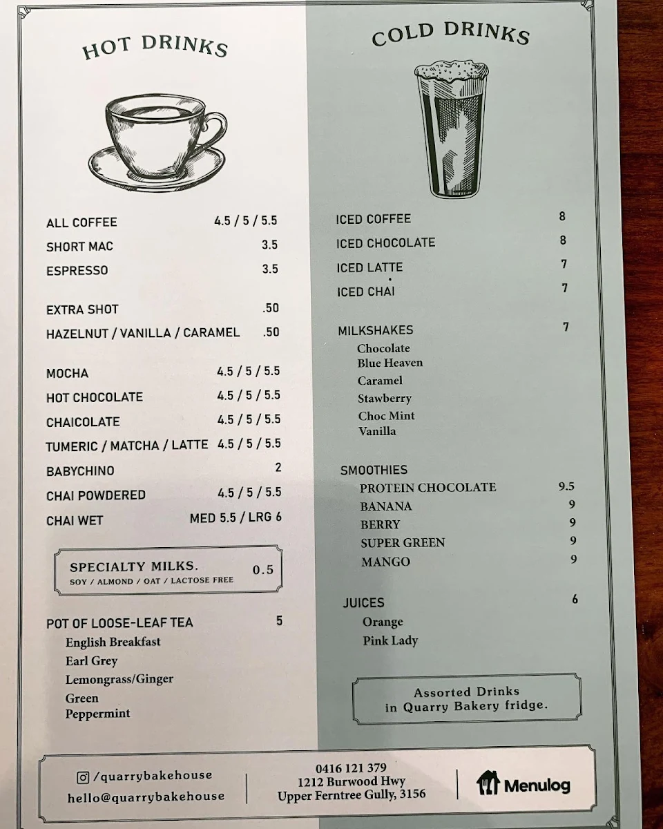 Menu, Quarry Bakehouse
