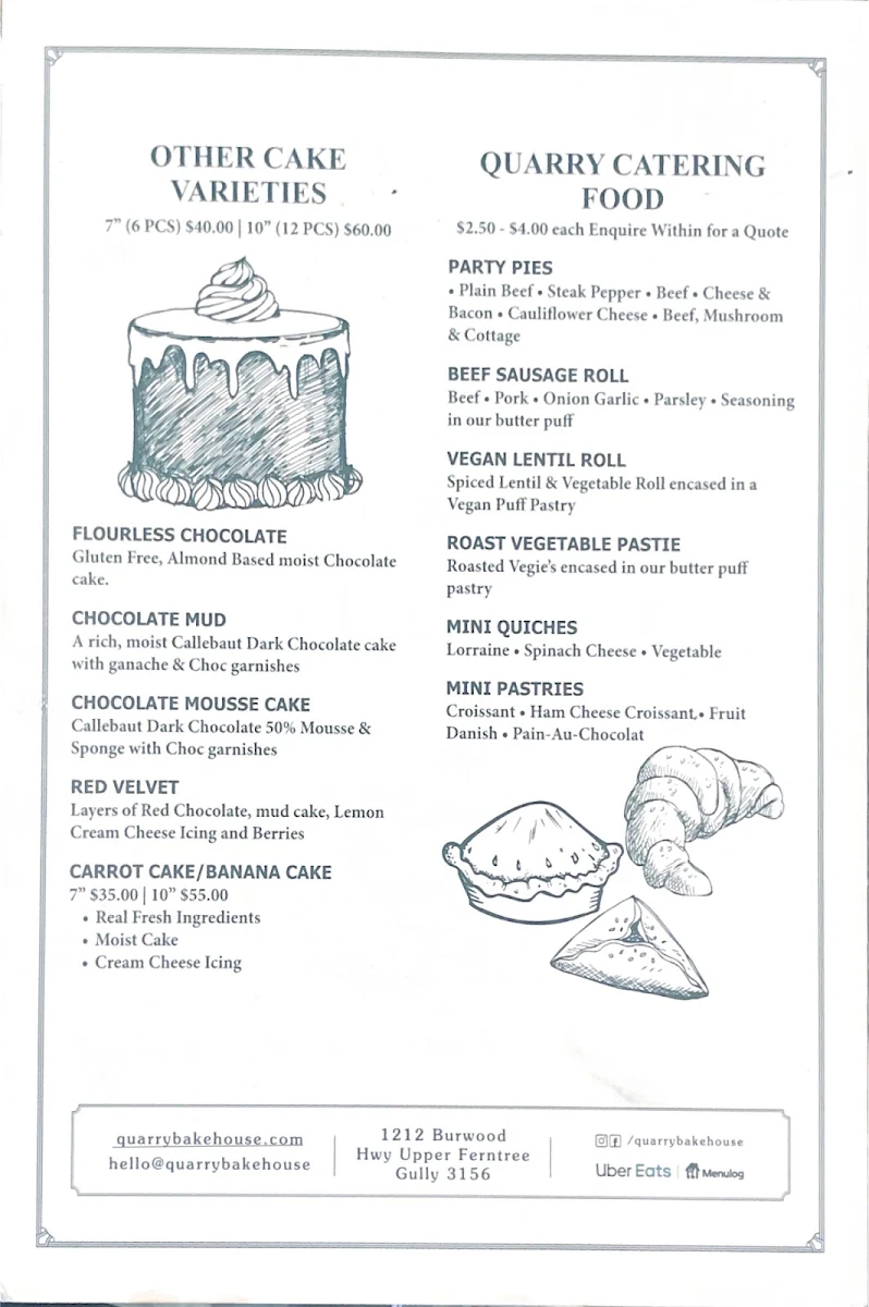 Menu, Quarry Bakehouse