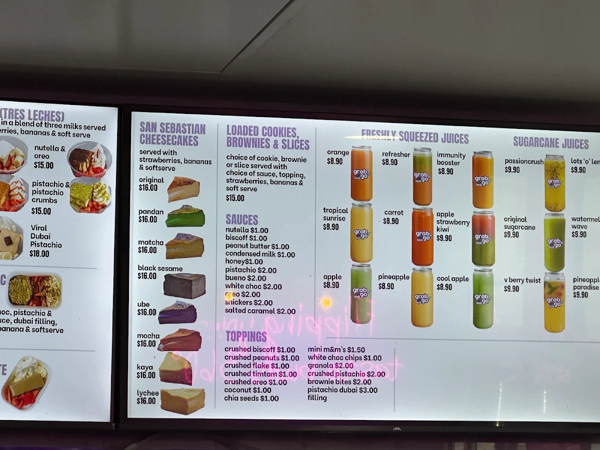 Menu, GrabnGo Acai & Dessert Bar