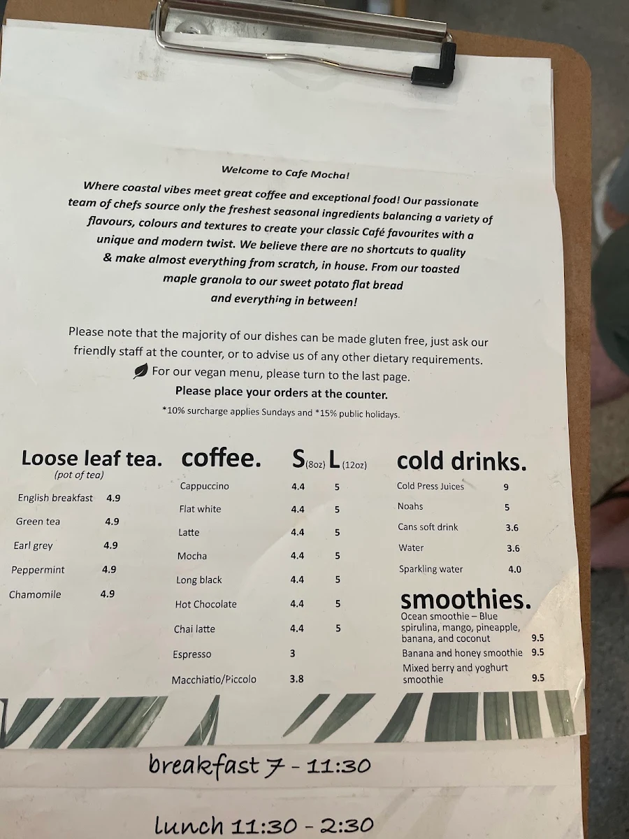 Menu, Cafe Mocha