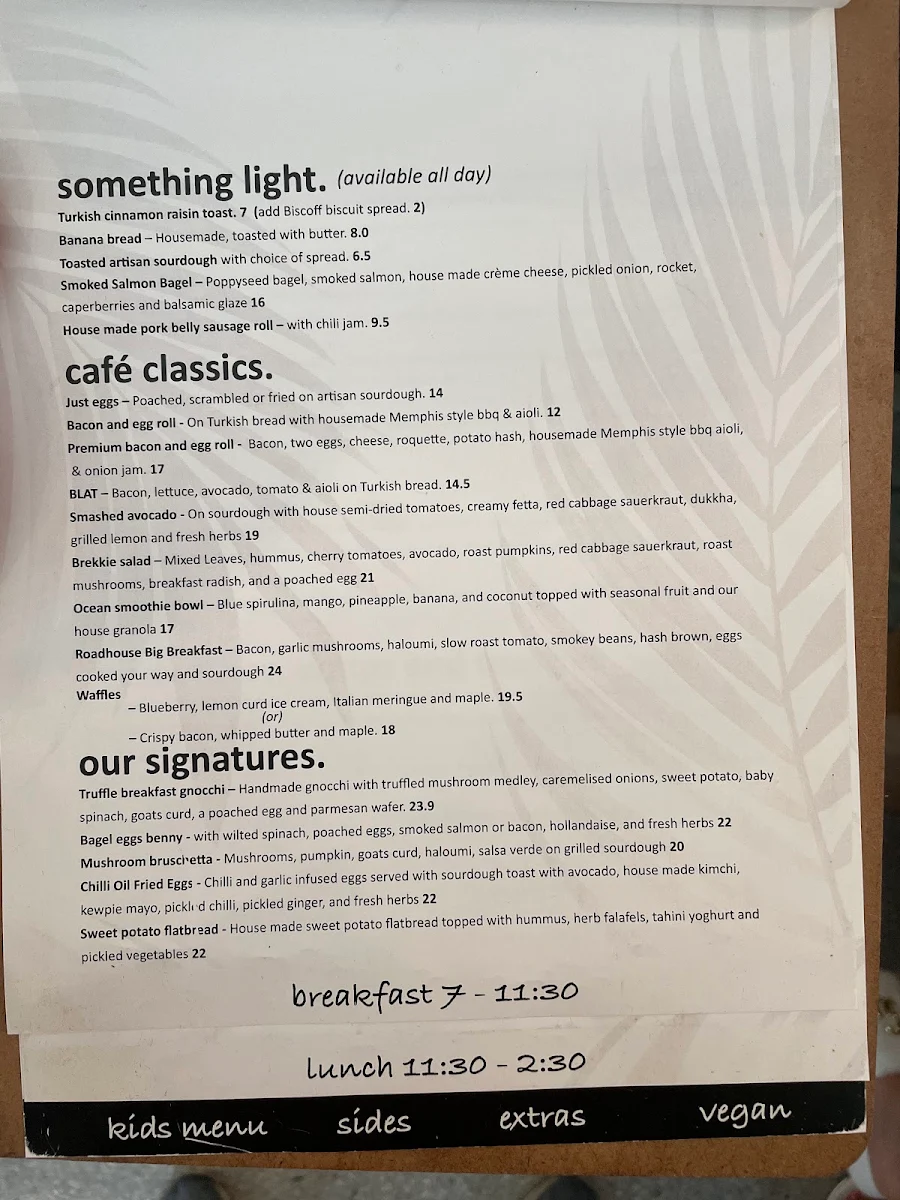 Menu, Cafe Mocha