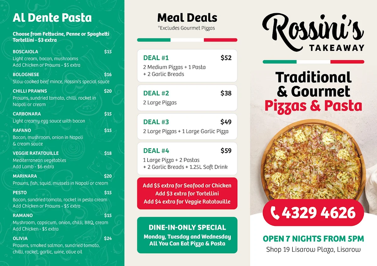 Menu, Rossini's Italian Family Restaurant