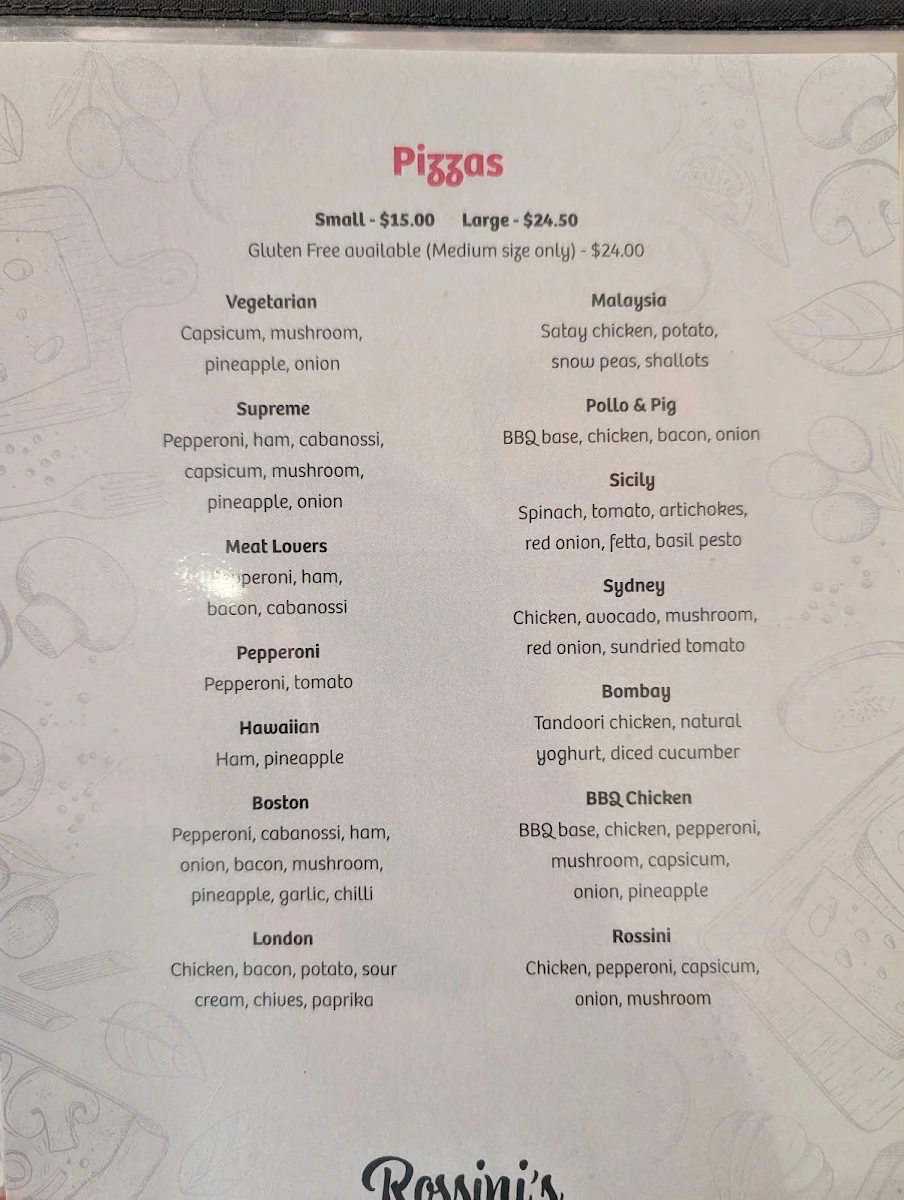 Menu, Rossini's Italian Family Restaurant