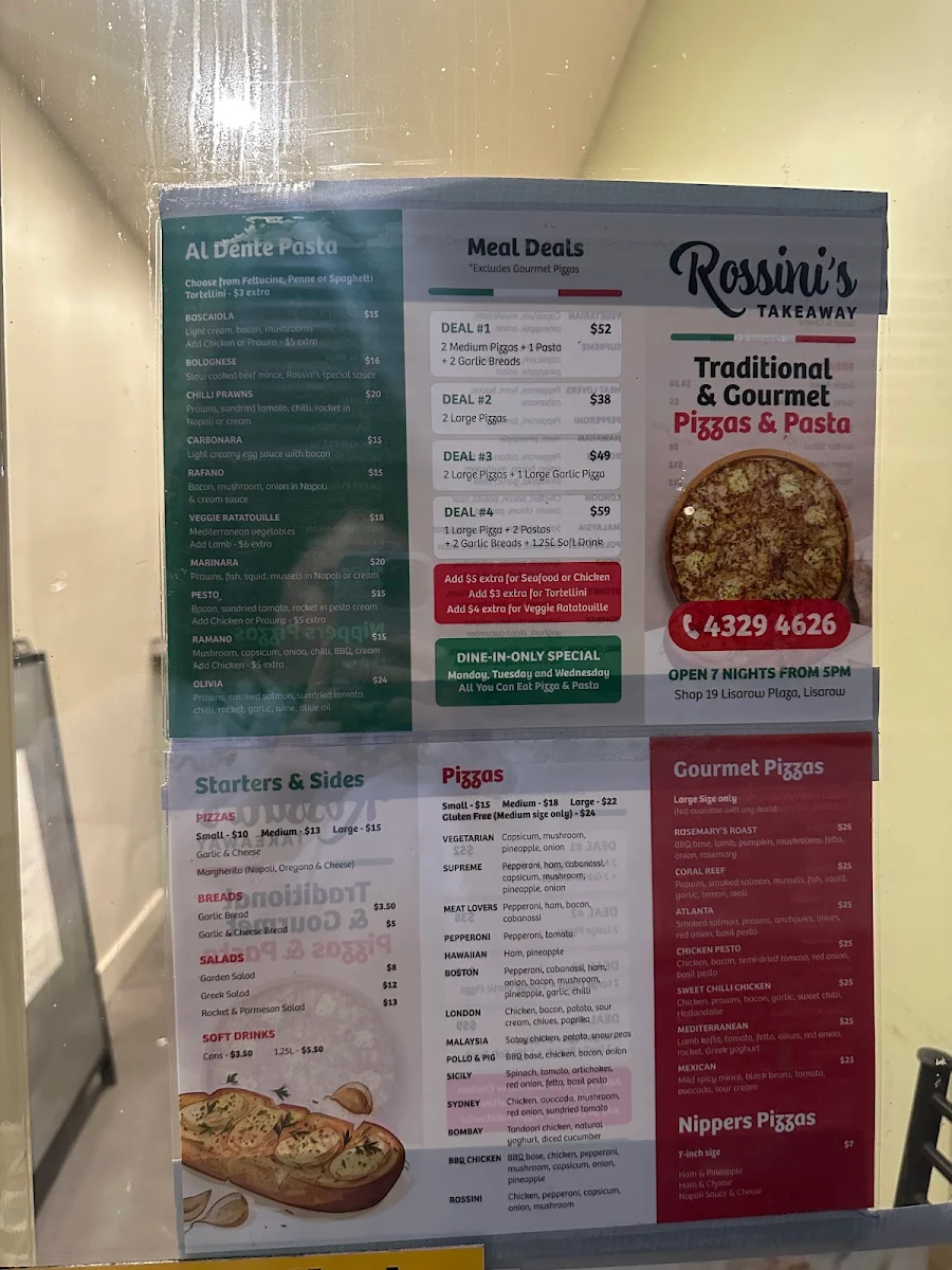 Menu, Rossini's Italian Family Restaurant