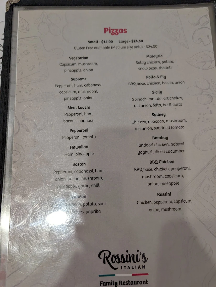 Menu, Rossini's Italian Family Restaurant