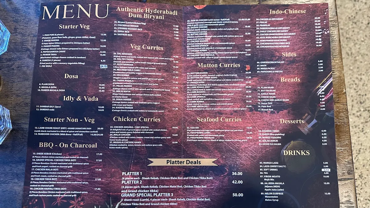 Menu, Grand Restaurant Deer Park Indian Restaurant