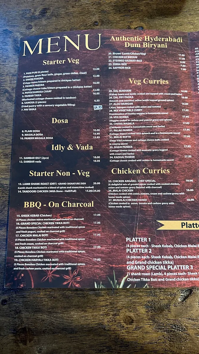 Menu, Grand Restaurant Deer Park Indian Restaurant