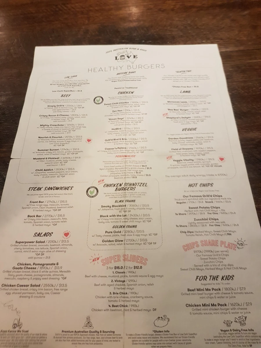 Menu, Grill'd Burgers - Rundle St