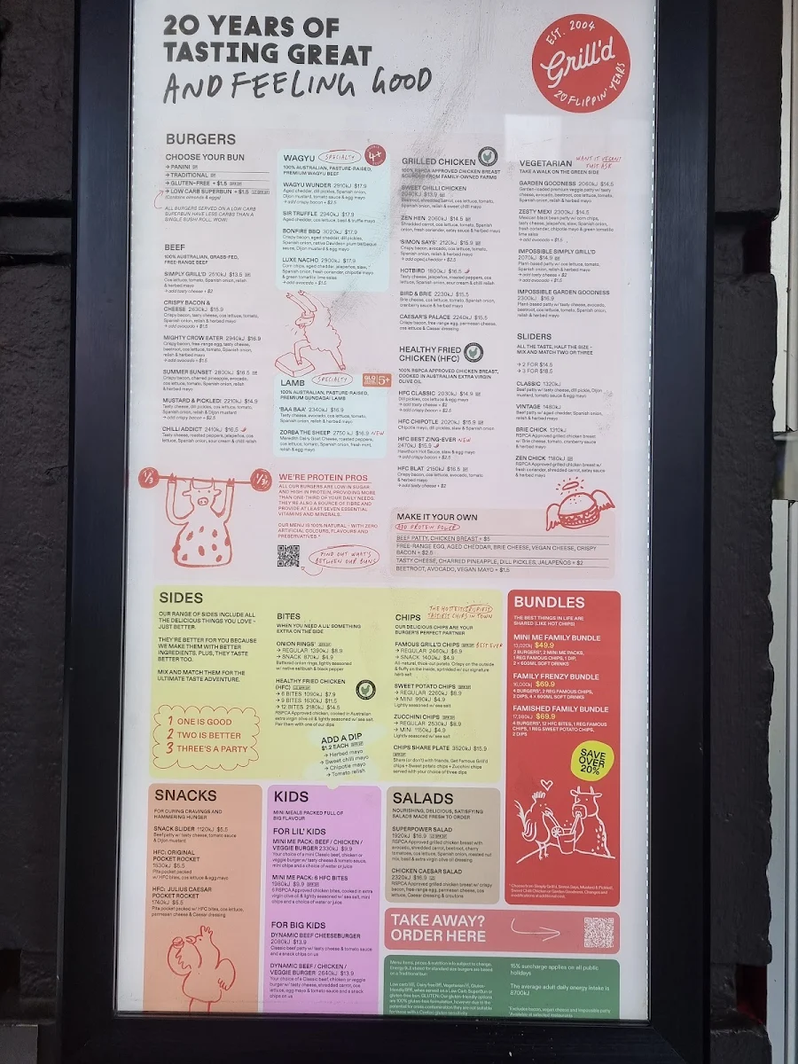 Menu, Grill'd Burgers - Rundle St