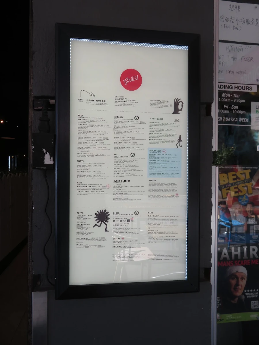 Menu, Grill'd Burgers - Rundle St