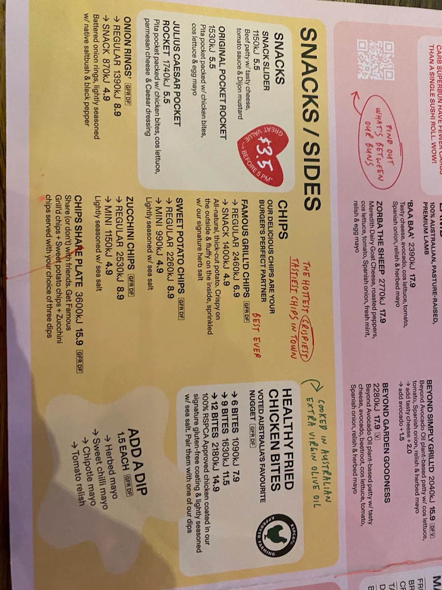 Menu, Grill'd Burgers - Rundle St