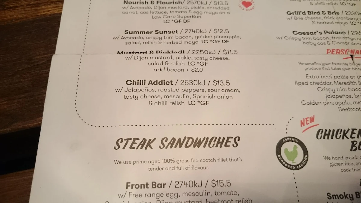 Menu, Grill'd Burgers - Rundle St