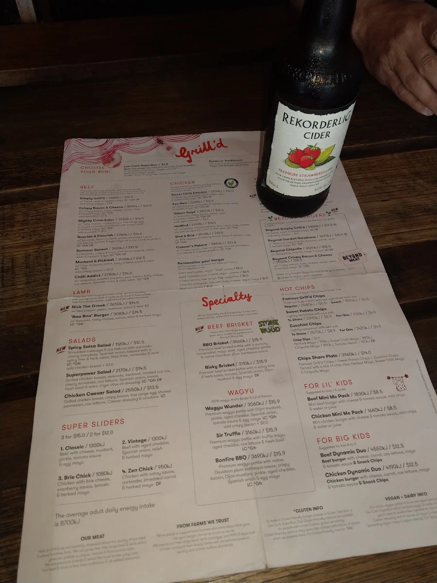 Menu, Grill'd Burgers - Rundle St