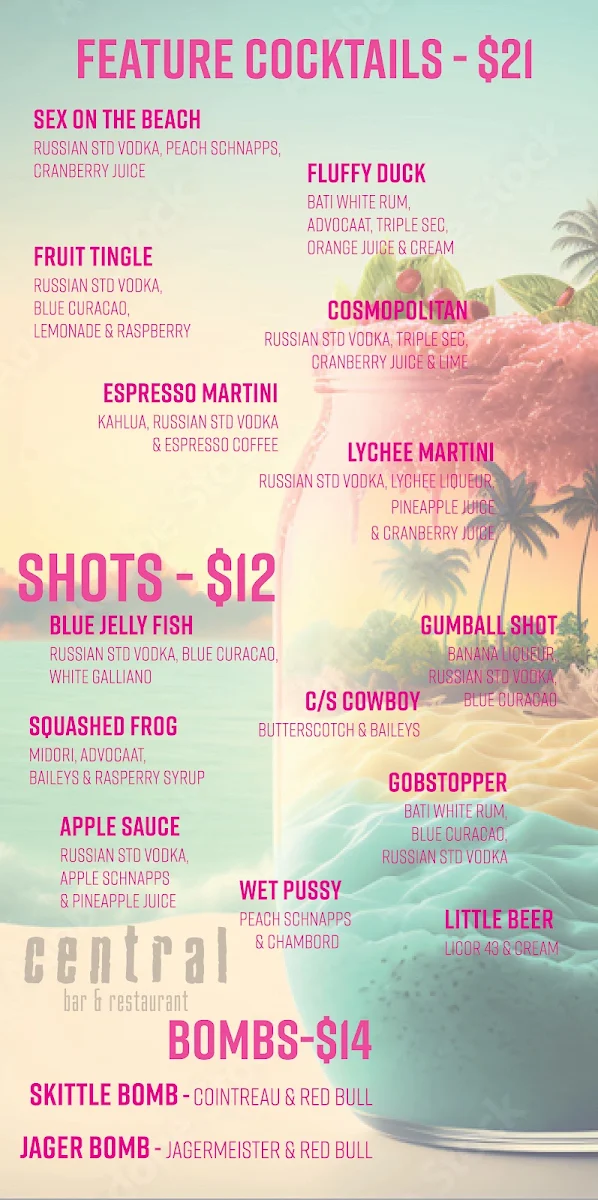 Menu, Central Bar & Restaurant