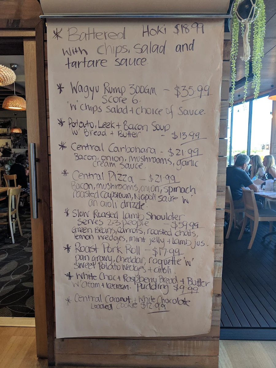 Menu, Central Bar & Restaurant