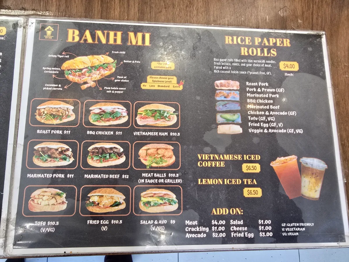 Menu, The little banh mi house Langwarrin