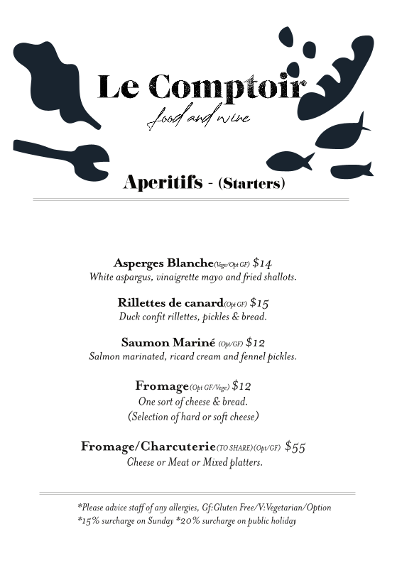 Menu, Le Comptoir