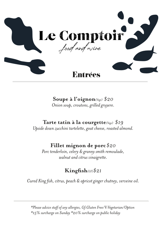 Menu, Le Comptoir
