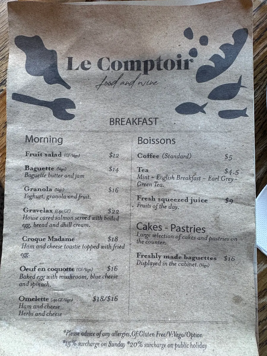 Menu, Le Comptoir