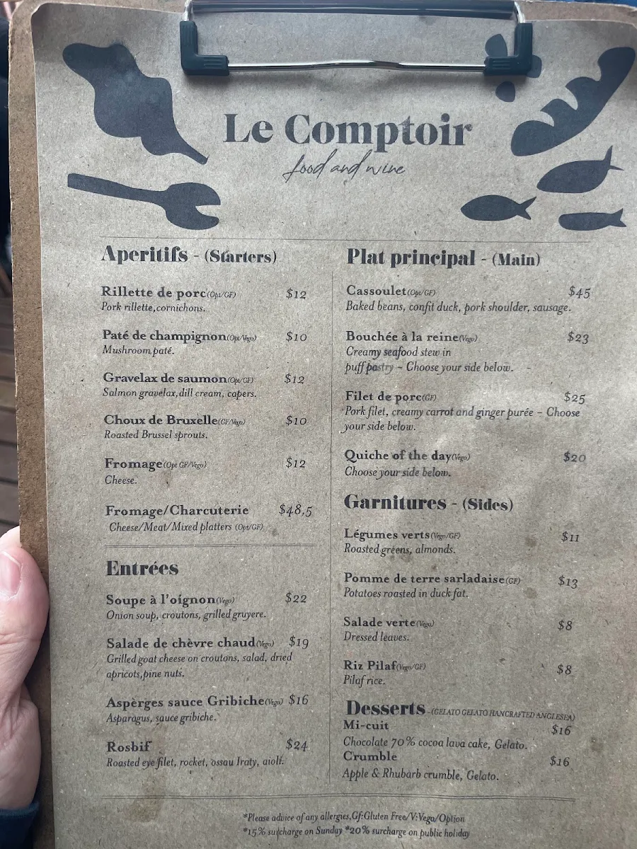 Menu, Le Comptoir