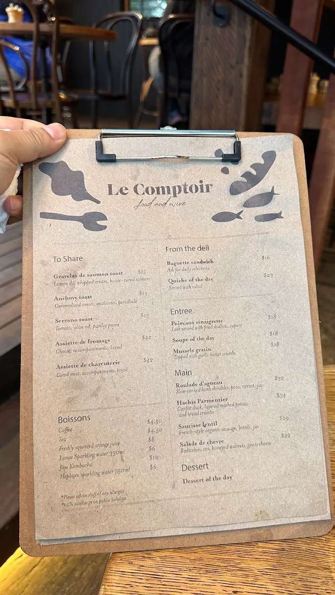 Menu, Le Comptoir