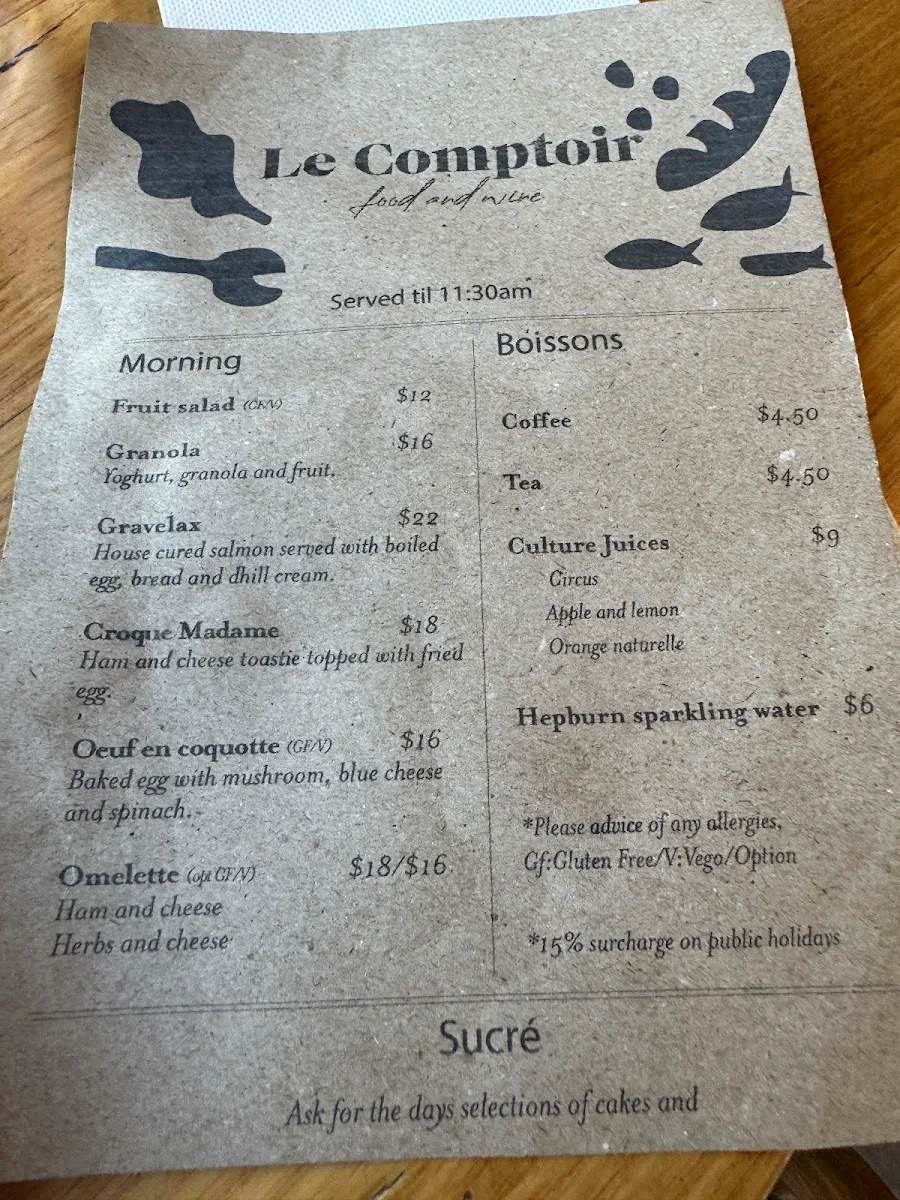 Menu, Le Comptoir