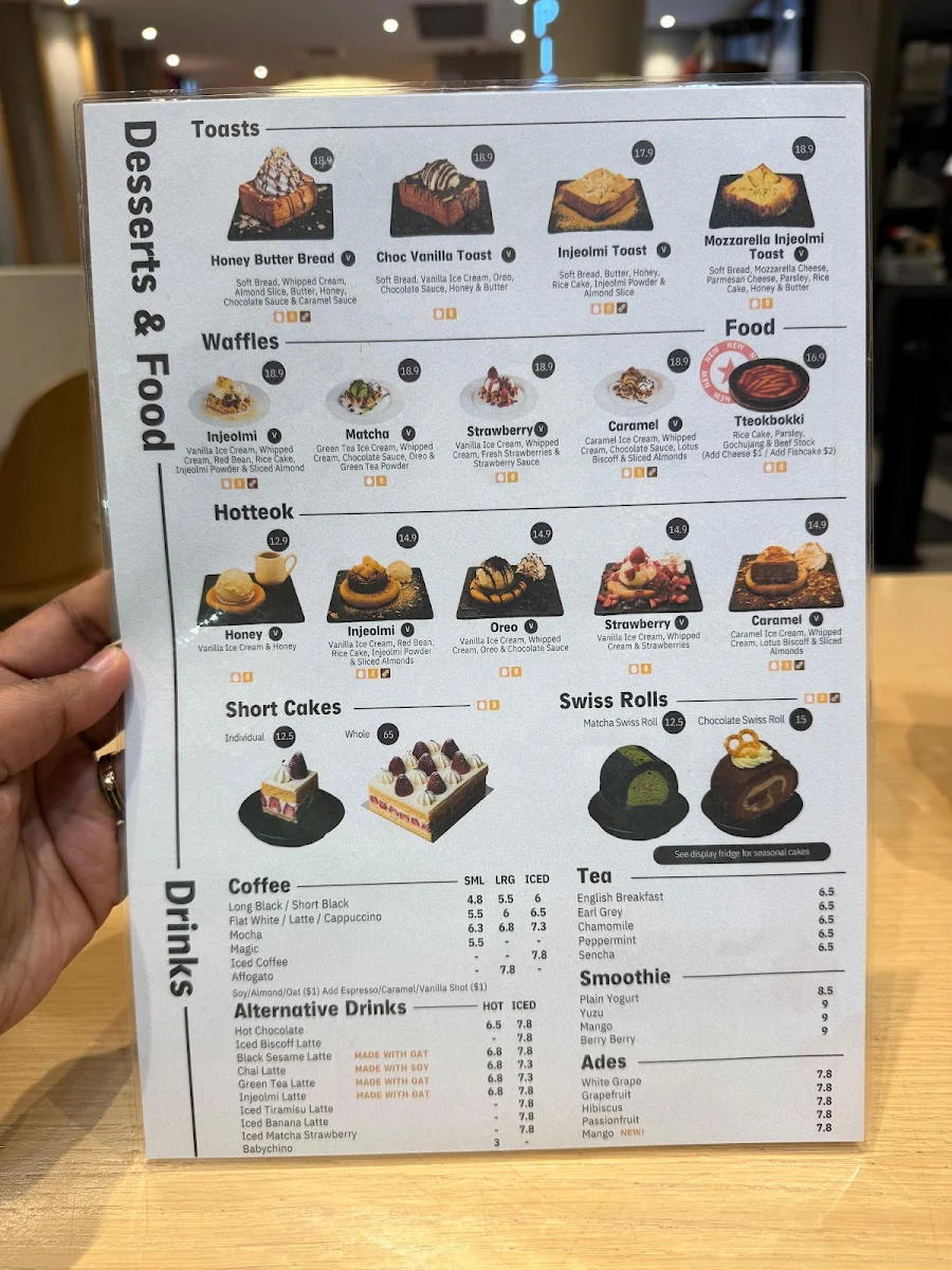 Menu, Sulbing Dessert Cafe
