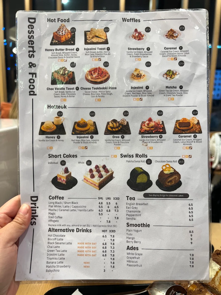 Menu, Sulbing Dessert Cafe